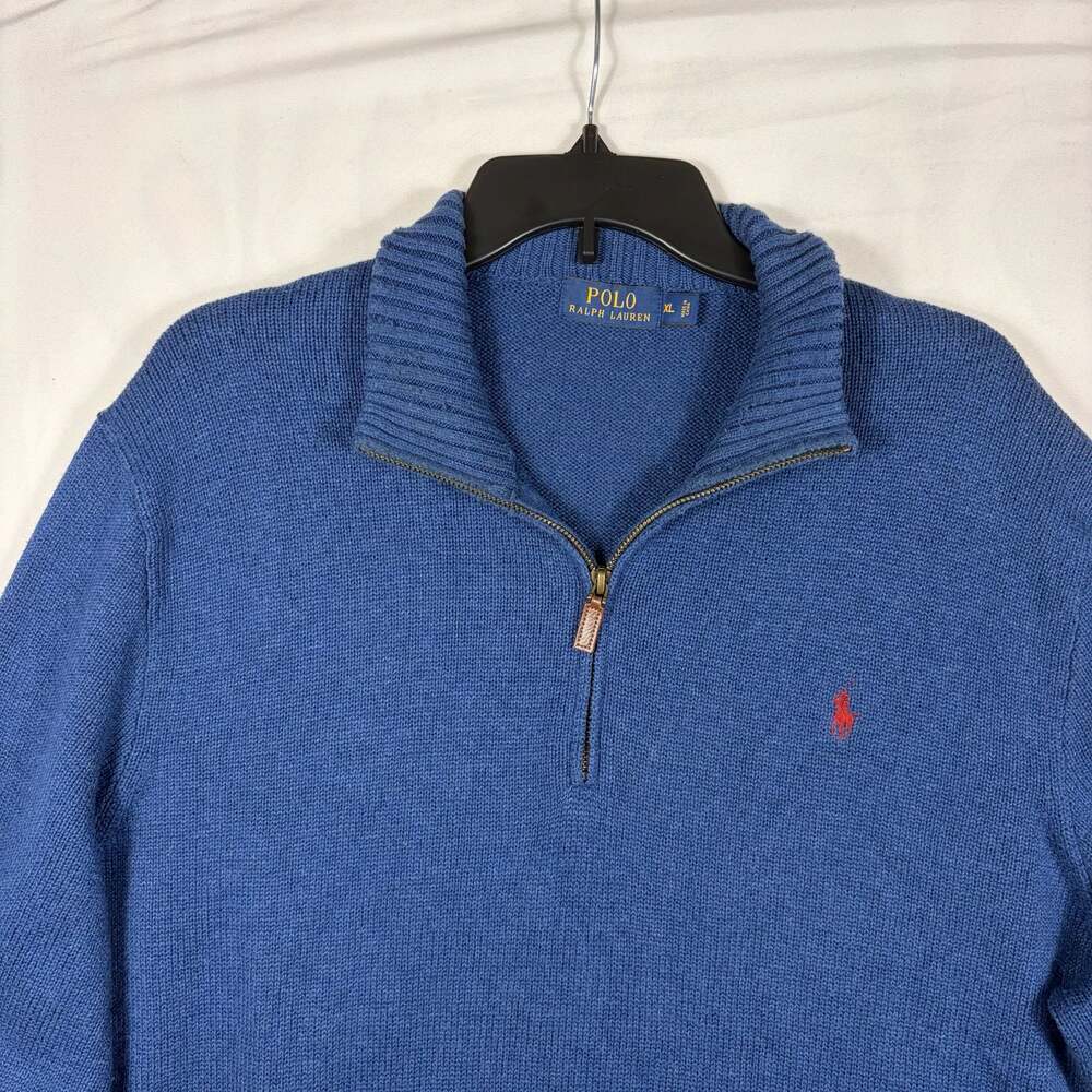 Polo Ralph Lauren Men's Blue 100% Cotton 1/4 Half Zip Knit Sweater Size XL